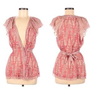 BCBGMAXAZRIA Cross Front Silk Blouse 